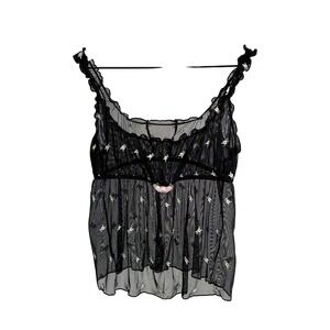 Victoria's Secret Vintage Sheer Floral Embroidered Lingerie Cami Top Black XL‎